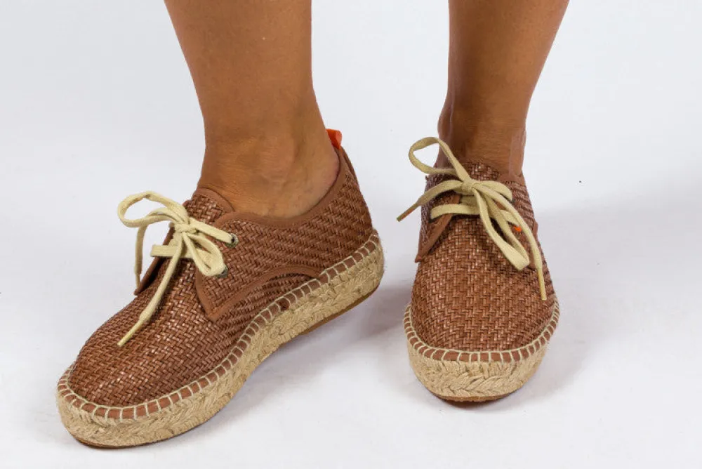 Abarca Shoes Alpargatas Con Cordones^Blucher Rafia Marron