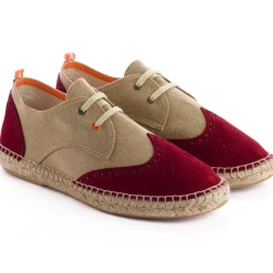 Abarca Shoes Alpargatas De Verano^Oxford Piel Beige + Rojo Ingles