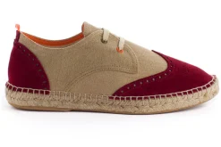 Abarca Shoes Alpargatas Oxford^Oxford Piel Beige + Rojo Ingles