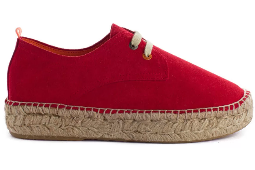 Alpargatas De Verano^Abarca Shoes Blucher Piel Rojo 556