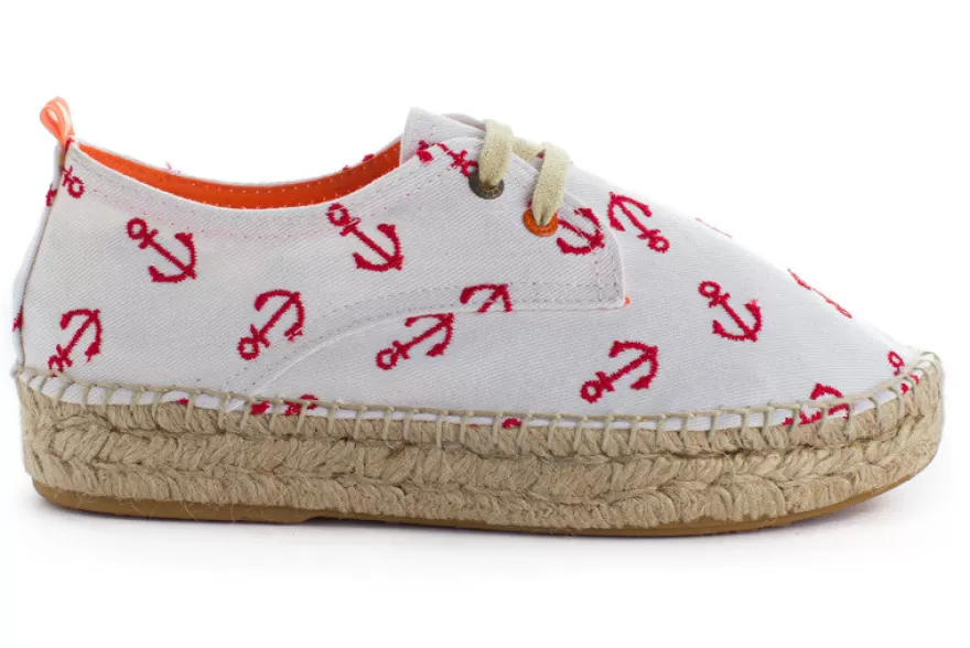 Alpargatas De Verano^Abarca Shoes Blucher Terra Anclas Blanco