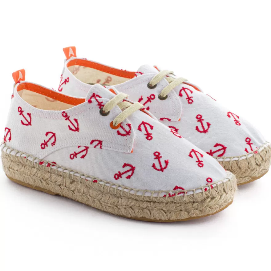 Alpargatas De Verano^Abarca Shoes Blucher Terra Anclas Blanco