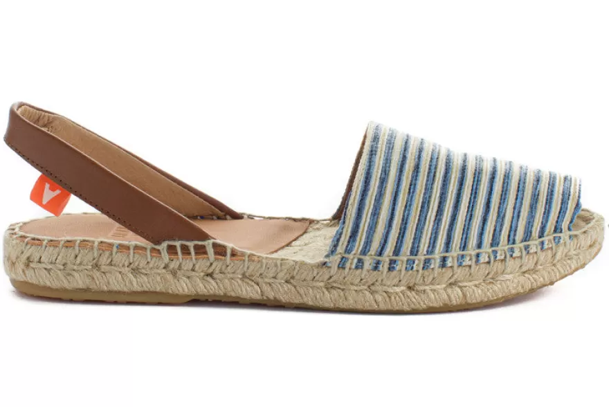Menorquinas^Abarca Shoes Menorquinas Piel Con Rayas Azules