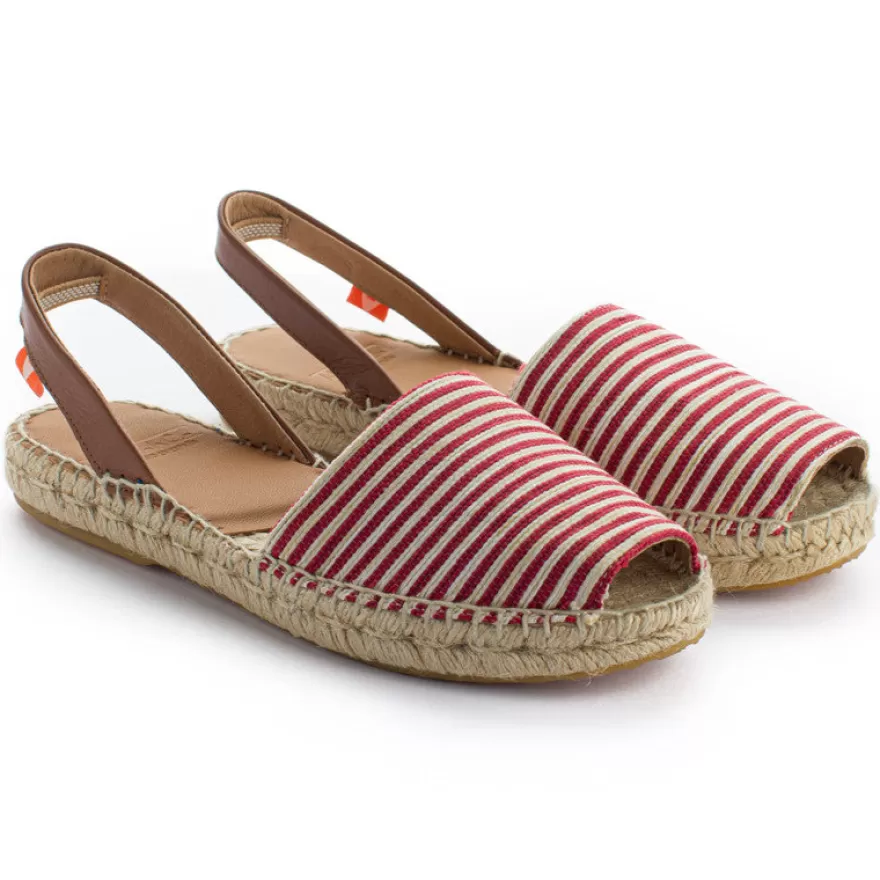 Menorquinas^Abarca Shoes Menorquinas Piel Con Rayas Rojas