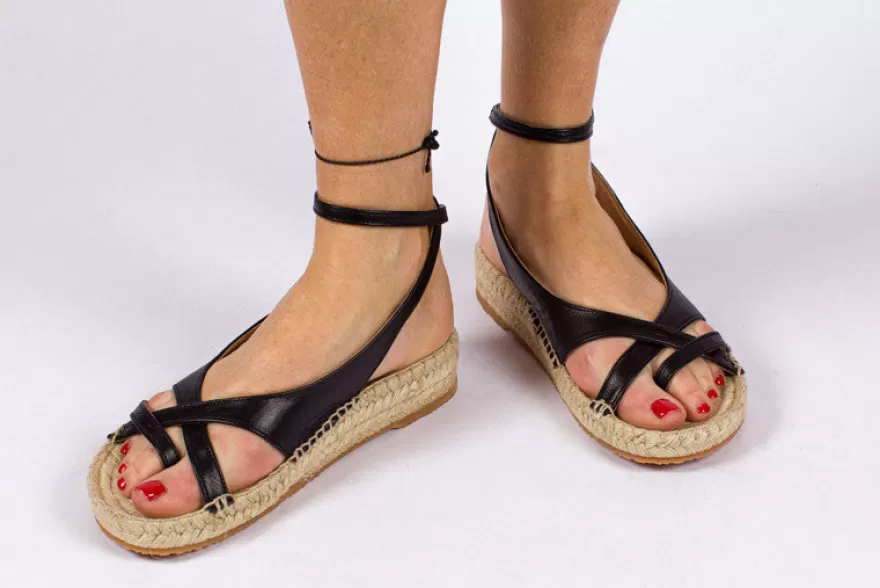 Sandalias Yute^Abarca Shoes Sandalias De Yute Piel Menorca Color Negro